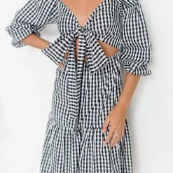 Pink Diamond Charo Dress - Black Gingham