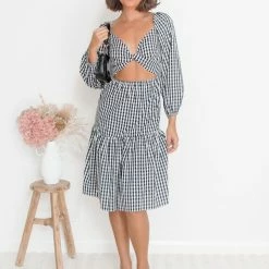 Pink Diamond Charo Dress - Black Gingham