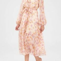 KEEPSAKE THE LABEL CLOTHING Shelter Long Sleeve Midi Dress - Creme Ditsy