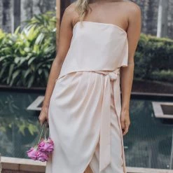 Esther Luxe Fleur Strapless Dress - Apricot CLOTHING