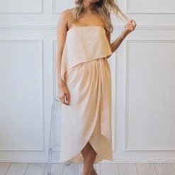 Esther Luxe Fleur Strapless Dress - Apricot CLOTHING