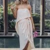 Esther Luxe Fleur Strapless Dress - Apricot CLOTHING