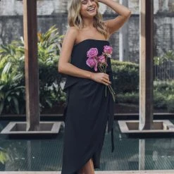 Esther Luxe Fleur Strapless Dress | Black CLOTHING
