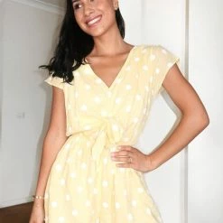 YH & Co (Chloe Yip) Gale Playsuit - Yellow Spot