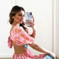 Reverse Cammie Dress - Pink Print CLOTHING 11 Reverse Cammie Dress - Pink Print CLOTHING