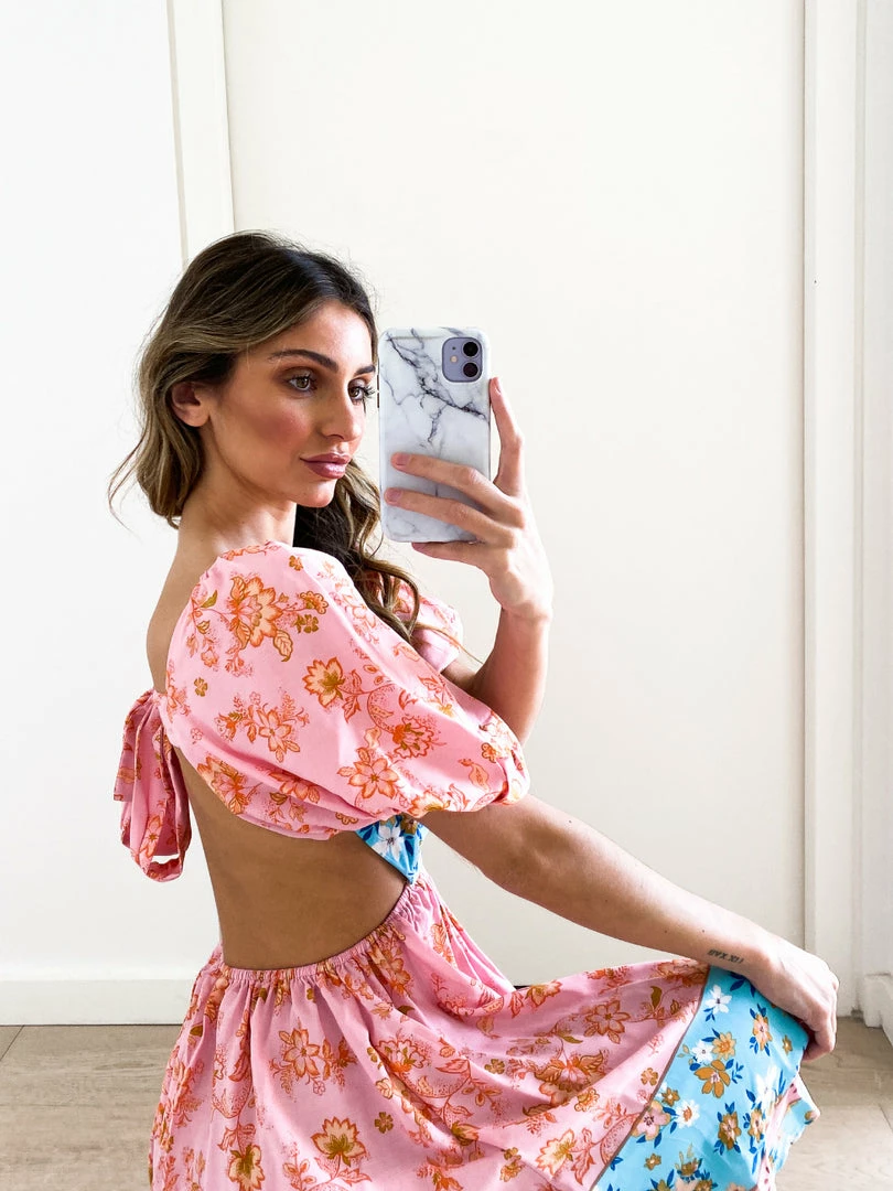 Reverse Cammie Dress - Pink Print CLOTHING 6 Reverse Cammie Dress - Pink Print CLOTHING