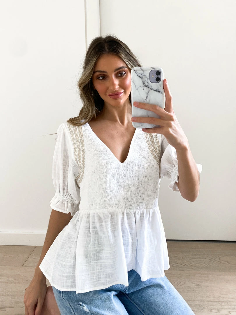 Rock Denim Cheryl Top - White Print CLOTHING 3 Rock Denim Cheryl Top - White Print CLOTHING