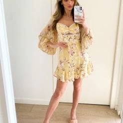 Qtrend Fashion PTY LTD Alanis Dress - Yellow Floral CLOTHING