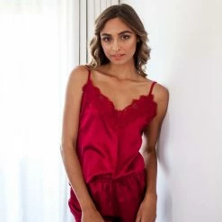Sleeping With The Enemy LACE CAMI W. SHORTS BURGUNDY Sleepwear & Pyjamas