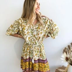 Pink Diamond CLOTHING Domo Dress - Yellow Print